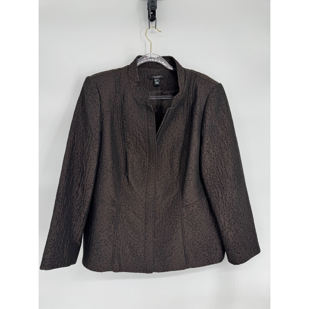 Louben Woman Brown Textured Zip Front Mandarin‎ Collar Jacket Size 16 Canada